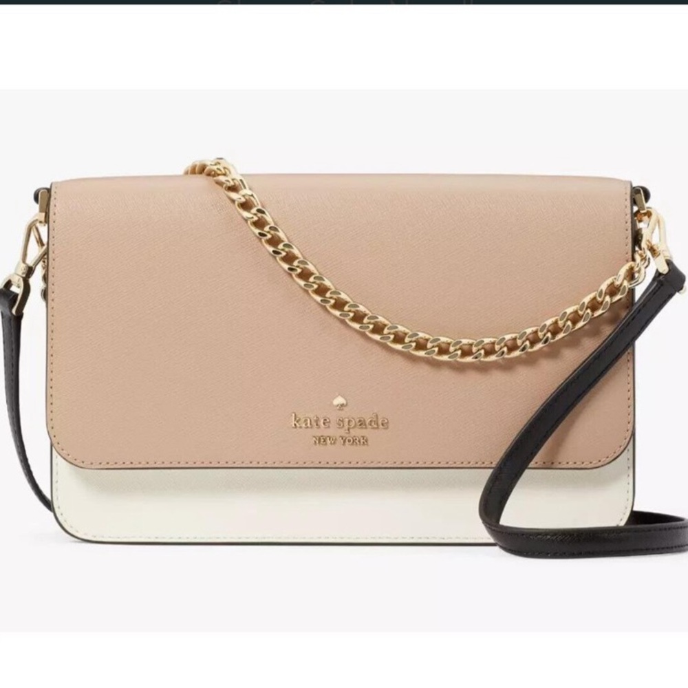 Kate Spade Madison Flap Crossbody Bag Beige Leather Chain KC623 NWT